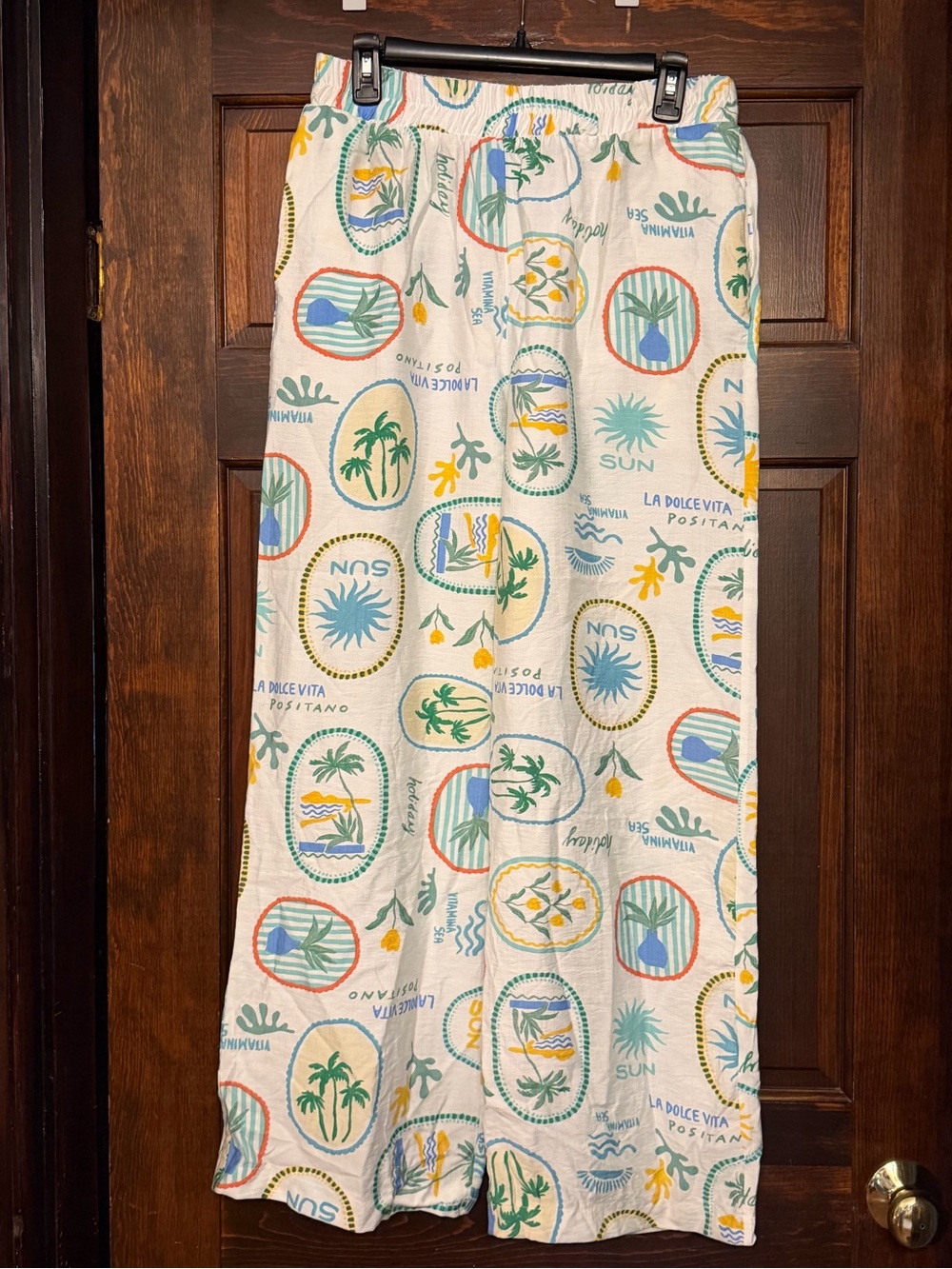 Monteau Los Angeles Tropical Positano Print Boho Resort Lightweight Pants XL
